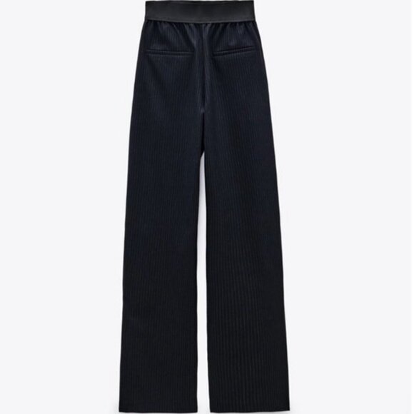 Zara Black Pinstripe High Rise Elastic Waist Wide Leg Palazzo Pants / Trousers M - Picture 5 of 15